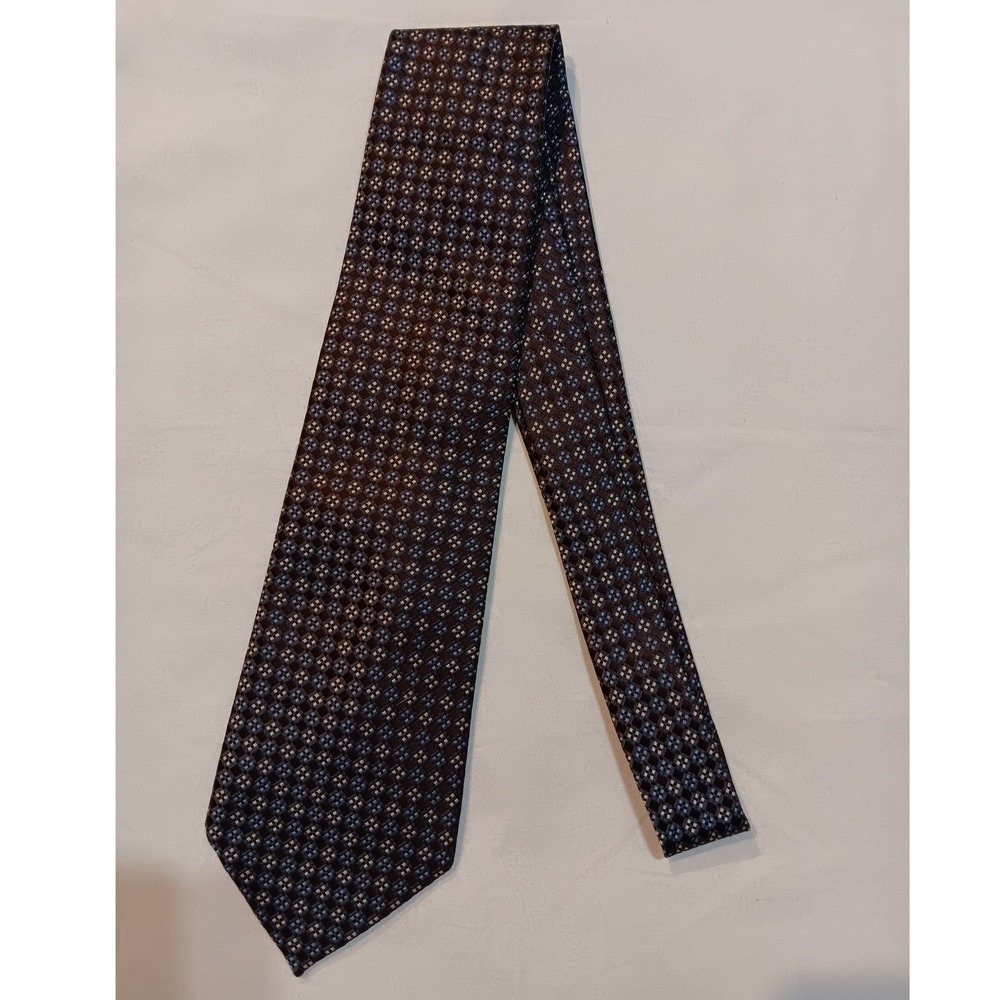 Jones New York Mens Silk Necktie Brown Blue Geometric Square Hand Made Tie